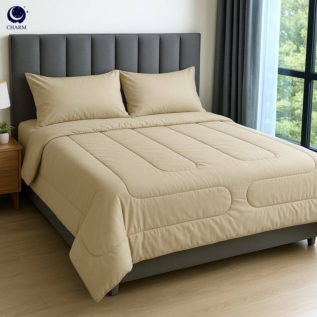 CHARM CLASSIC ชุดผ้าปูที่นอนพร้อมนวม 6 ฟุต 6 ชิ้น สี CREAM_0